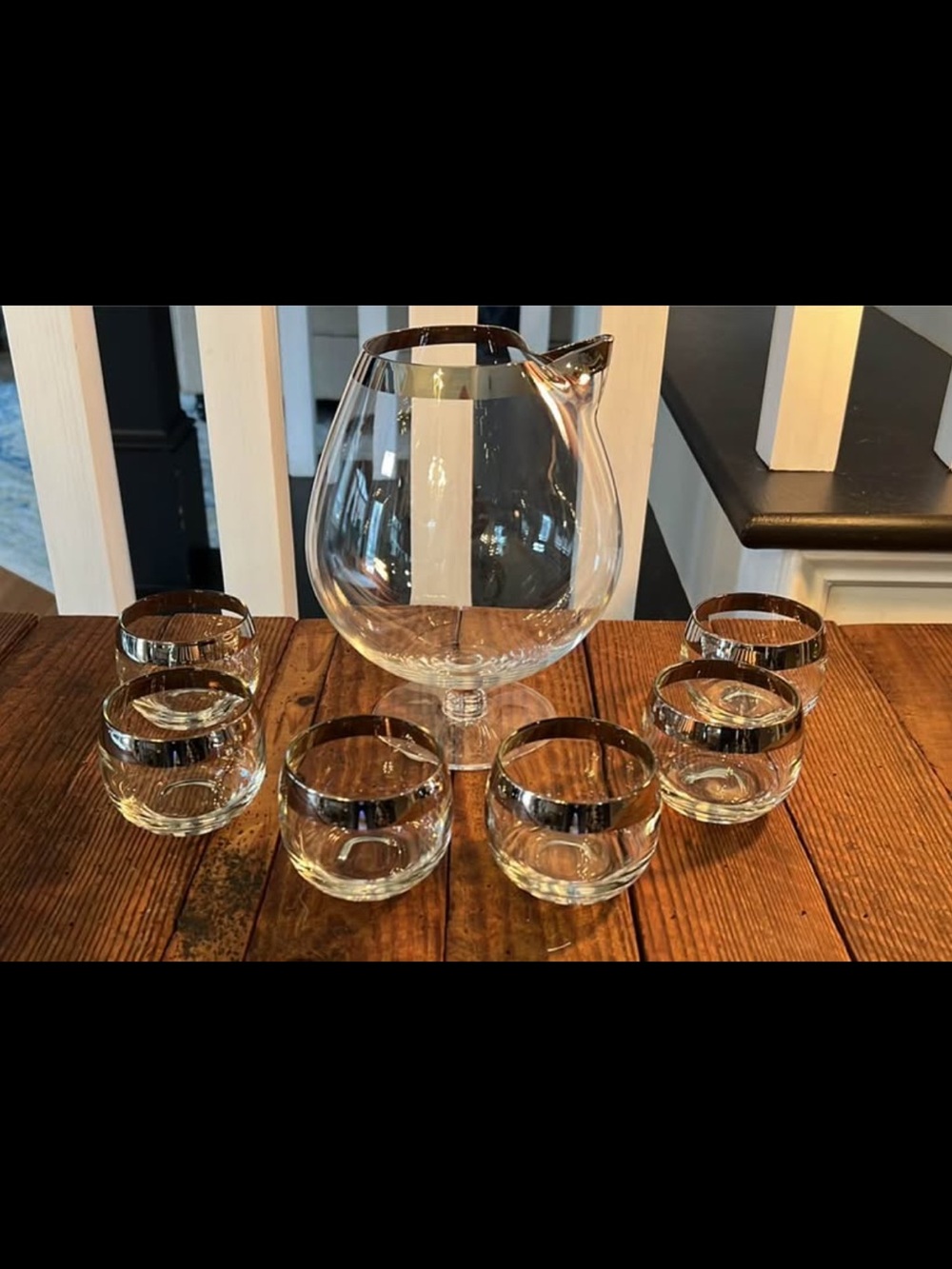 Crystal Pitcher and Glasses Set with Silver Rim - Clear